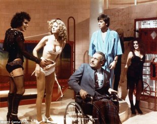 Cult classic: The 1975 flick - starring Tim Curry (L), Susan Sarandon (2-L), and Barry Bostwick (2-R) - endeared audiences with its campy humour, catchy songs, and 'don't dream it be it' message